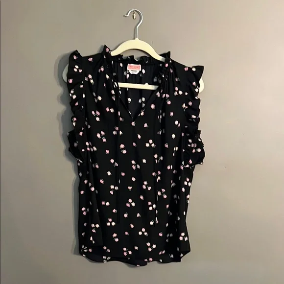Kate Spade Sleeveless Black Floral Ruffle Sleeve Top - Picture 1 of 4